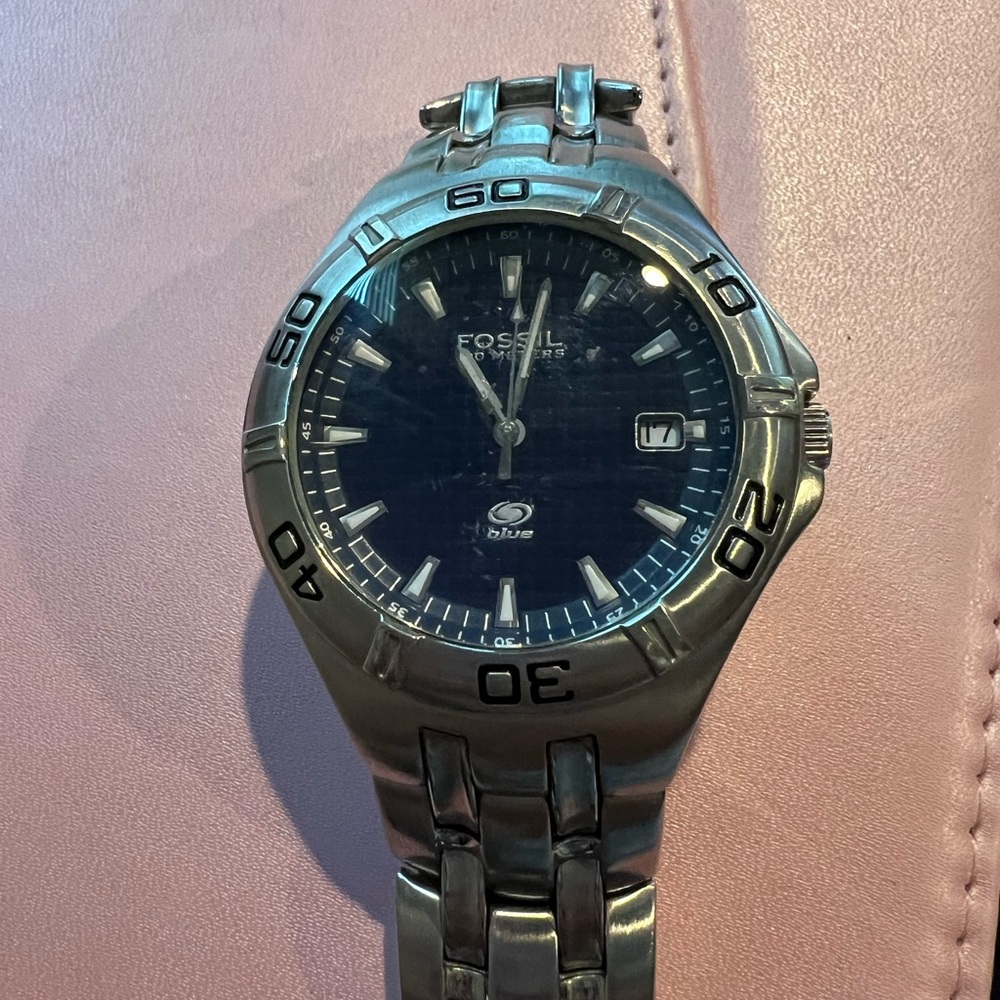 Fossil Silver Chronograph Watch with Luminous Markers